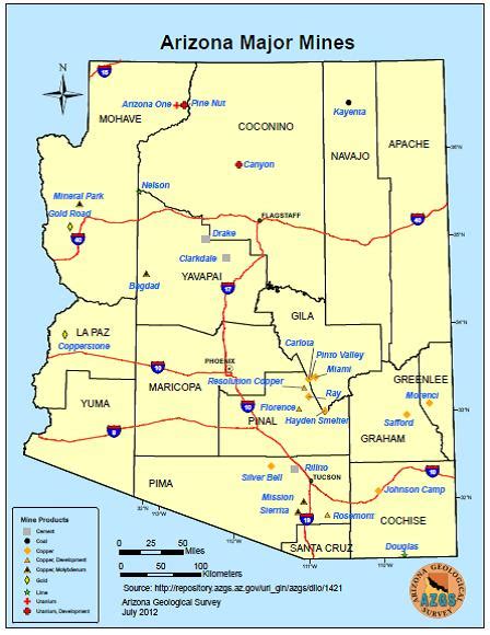 Arizona Geology: Arizona Major Mines map updated