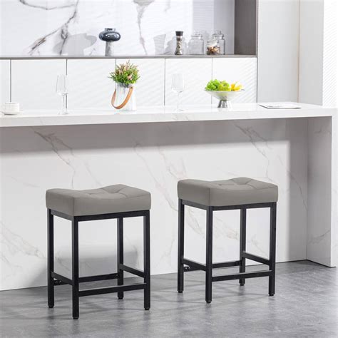 JEAREY Peel Modern 24 in. Counter Height Faux Leather Grey Metal Bar ...