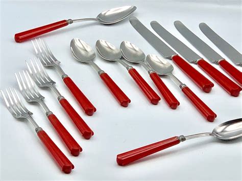 Bakelite Silverware Vintage Red Bakelite And Stainless Steel Etsy