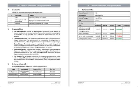 Iso 20000 Release And Deployment Plan Template Iso Templates And