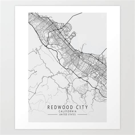 Redwood City California city map Art Print by Serenity by Alex | Society6