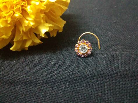 Designer Purple Diamond Floral Nose Ring Or Nose Pin Shreevaram 3375525