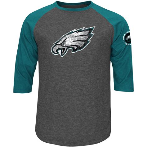 Men's Majestic Charcoal Philadelphia Eagles Great Move 3/4-Sleeve Slub ...