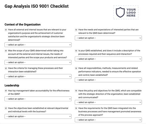 Gap Analysis Iso Checklist Joyfill