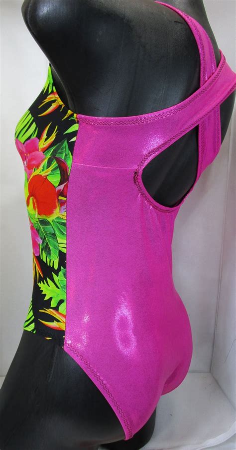 Island Tropical Floral In The Pink Flipflop Leos Gymnastics Leotard