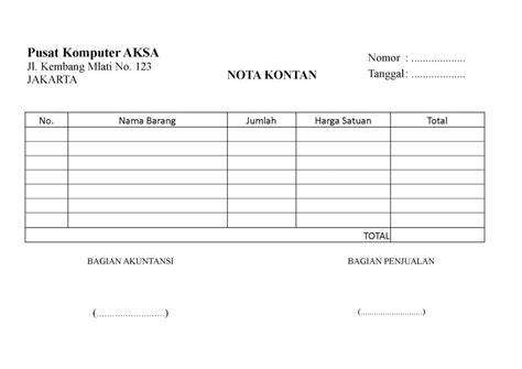 Contoh Nota Kontan Penjualan Yang Baik Dan Benar Gratis