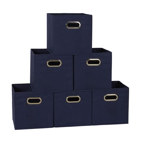 Set Of 6 Navy Fabric Storage Cube Bins Household Organization Stackable