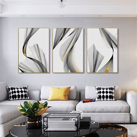 Set of 3 Wall Art Geometric Art Gold Leaf Framed Painting - Etsy