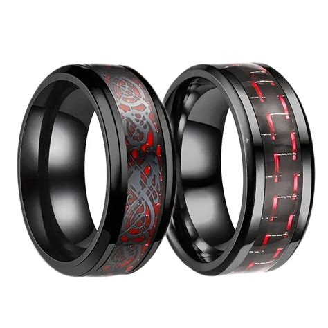 Stainless Steel Dragon Pattern Rings Simple Punk Carbon Temu New Zealand