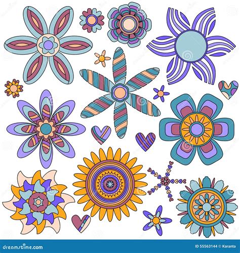 Colorful Flower And Heart Collection Stock Vector Illustration Of