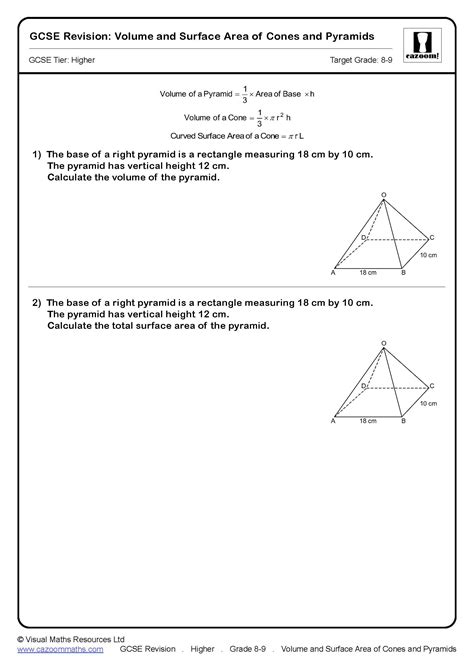 Volume And Surface Area Of Cones And Pyramids Gcse Questions