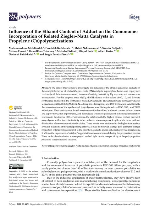 Pdf Influence Of The Ethanol Content Of Adduct On The Comonomer