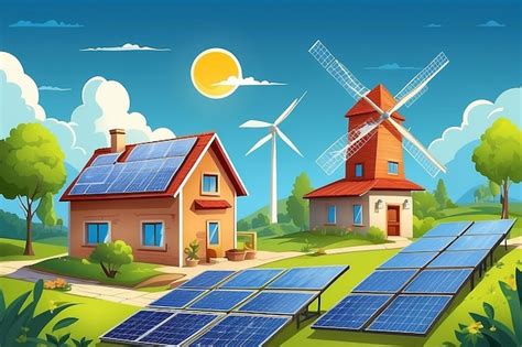 Premium Ai Image House With Energy Saving Solar Panels And Windmills