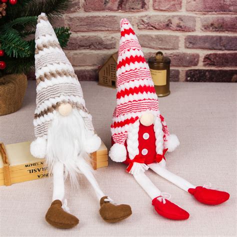 Dglqmyx Christmas Decorations Striped Hat Long Legs Faceless Doll Old