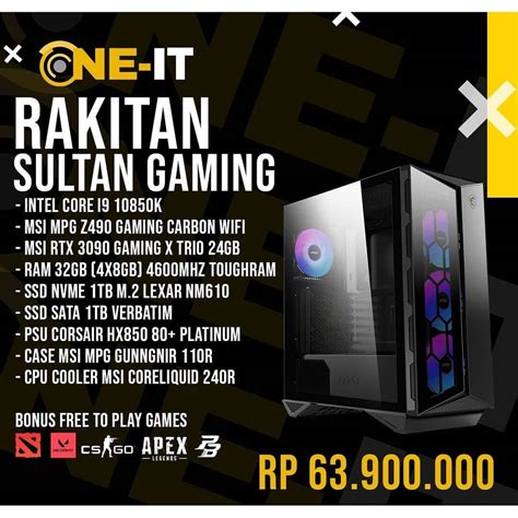 Jual PC Gaming Sultan Core I9 10850K RTX 3090 32GB 1TB SSD