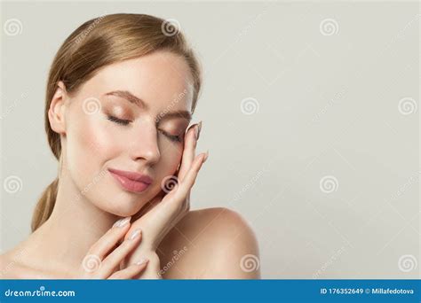 Young Perfect Model Girl With Clear Skin On White Stock Image Image