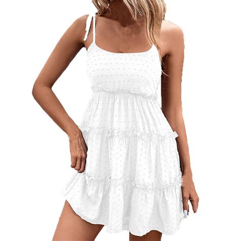 VSSSJ Backless Dresses For Women Casual Spaghetti Straps Swiss Dot