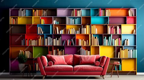 Premium AI Image | Bookshelf with colorful rainbow folders Wallpaper with straight view of open ...