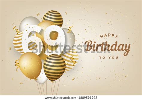 Happy 69th Birthday Gold Balloons Greeting Stock Illustration 1889591992