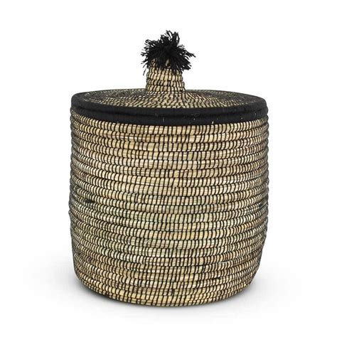 Safaary Rieten Mand van Zeegras Natural Zwart Pompom Ø 41 x 56cm