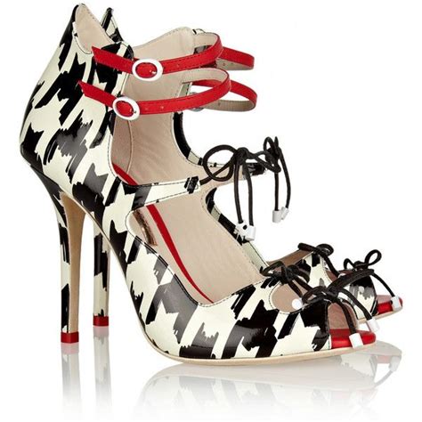 Sophia Webster Finn Houndstooth Print Patent Leather Sandals White