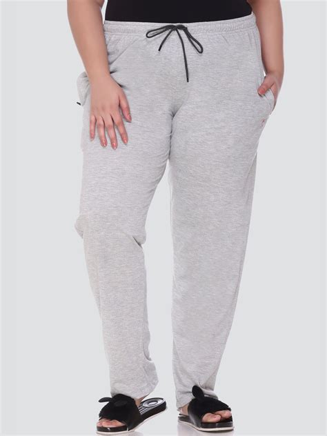 Buy Cupid Women Grey Solid Cotton Lounge Plus Size Pants Lounge Pants