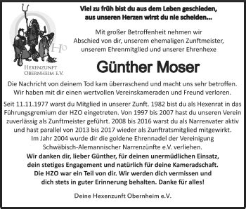 Traueranzeigen Von G Nther Moser Schwarzw Lder Bote Trauer