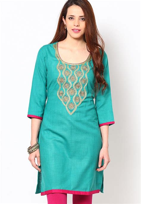 Green Cotton Embroidered Kurti Clothes Embroidered Kurti Clothes