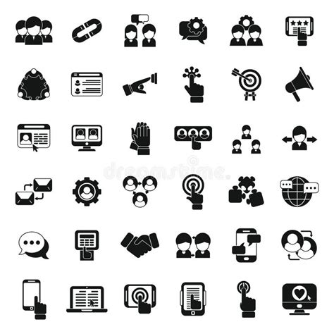 Interaction Icons Set Simple Vector Test Process Stock Vector