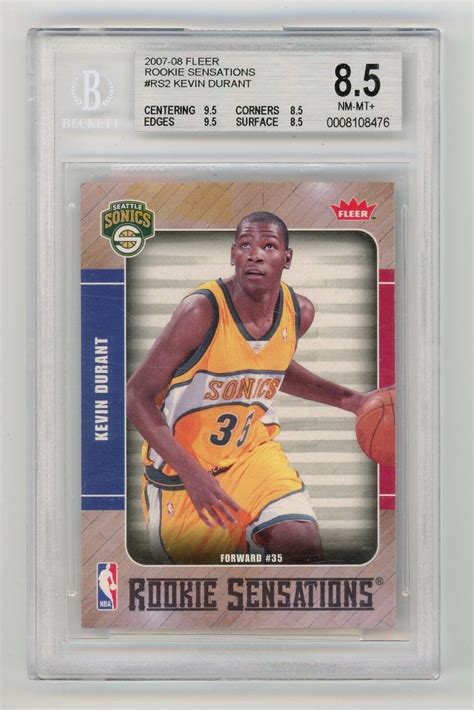 2007 08 Fleer Rookie Sensations Kevin Durant Supersonics RC BGS 8 5 NM