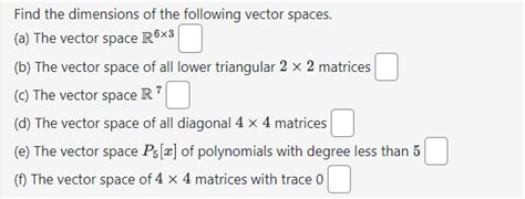 Solved Find The Dimensions Of The Following Vector Spaces Chegg