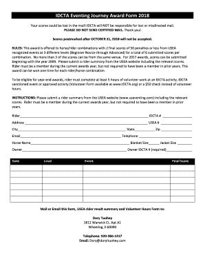 Fillable Online Eventing Journey Award Form 2018 Idcta Org Fax Email