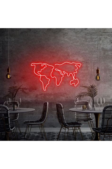 Neon Graph World Map Led Dekoratif Duvar Aydınlatması Neon Duvar