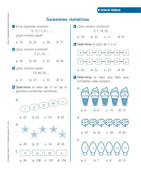 FT Sucesiones numéricas Fichas Razonamiento Matemático Primaria 3