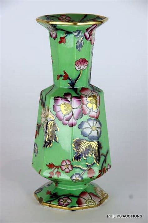 Spode Green Ground Vase With Oriental Floral Motifs Spode Copeland