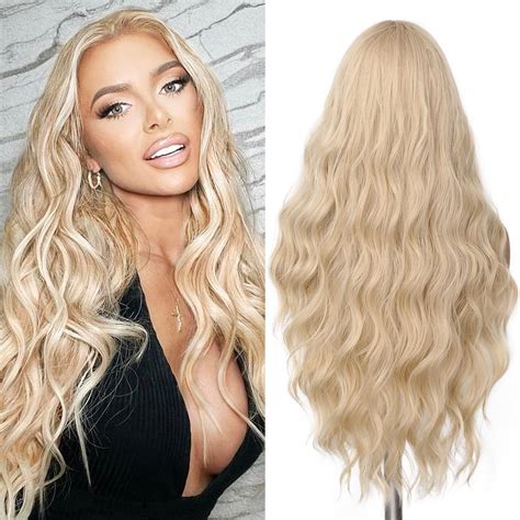 Amazon Fave Long Blonde Wig Wavy Synthetic Wig Platinum Blonde