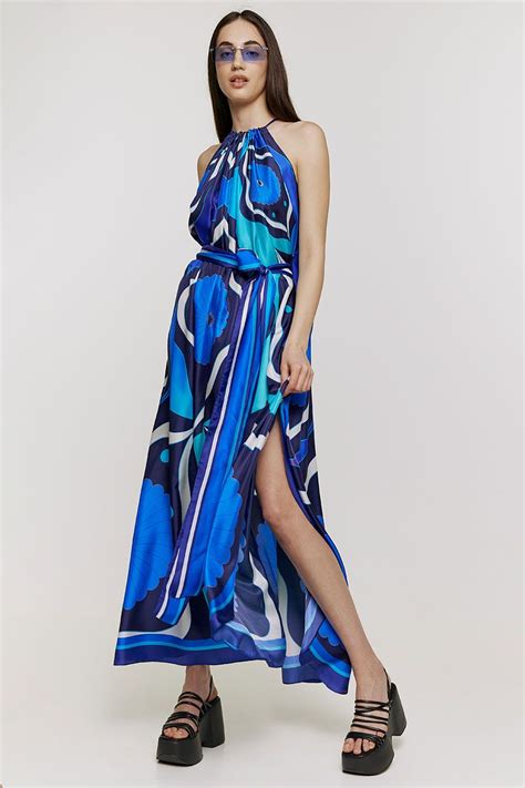 Maxi Printed Silk Dress Geelist