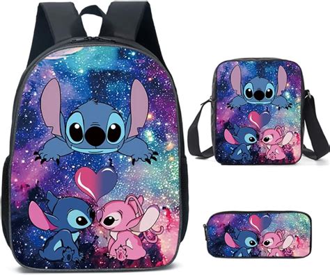 Sac à dos Stitch 3 pièces pour garçons et filles avec sac à déjeuner