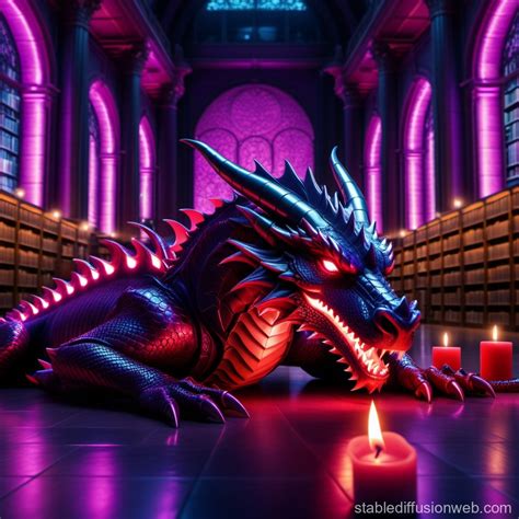 Red Dragons Nighttime Library Rest Stable Diffusion Online