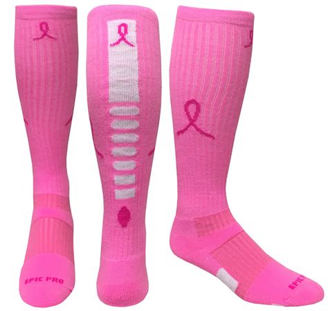 E Over The Calf Breast Cancer Pink Ribbon Hero Knee High Socks Pair