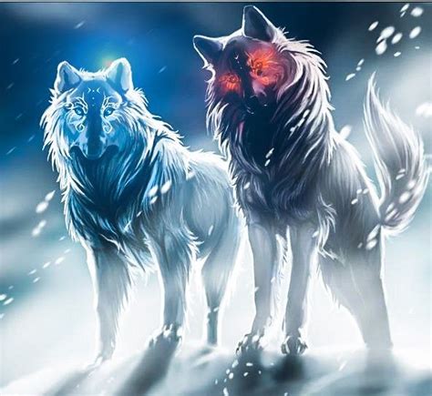 Two Wolves Fantasy Wolf Anime Wolf Mythical Creatures Art