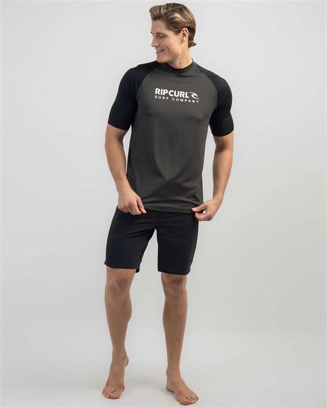 Shop Rip Curl Shock Upf Short Sleeve Rash Vest In Black Marle Fast