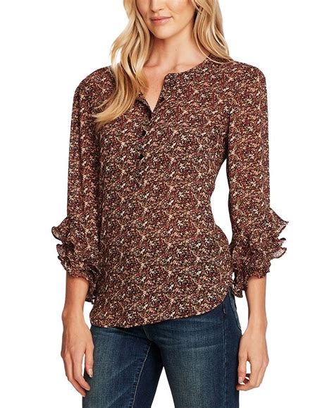 Vince Camuto Floral Print Ruffle Sleeve Top Macys