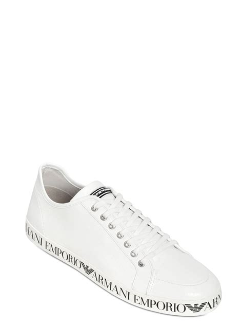 Emporio Armani Micro Embossed Leather Sneakers In White For Men Lyst