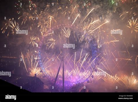 London New Year's Fireworks with the London Eye and the Houses of ...