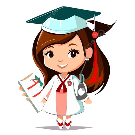 Nurse Graduation Vector, Sticker Clipart Cartoon Graduate Doll Holding A Student Certificate ...