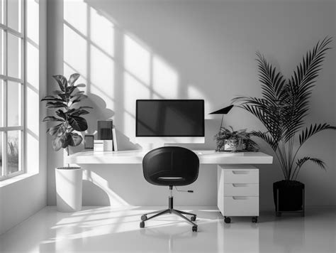 Modern and minimalist office in black and white | AI-generated image