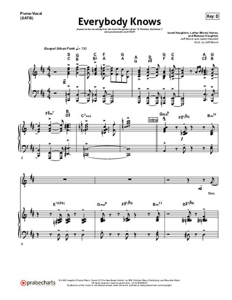 Everybody Knows Sheet Music PDF (Israel Houghton) - PraiseCharts