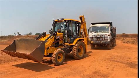 Jcb 3dx Backhoe Loading Mud In Tata 2518 Truck And Tata Tipper Jcb In