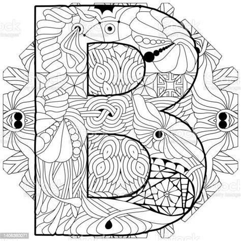 Letter B Monogram For Coloring On Mandala Engraving Design Vector Illustration Stok Vektör